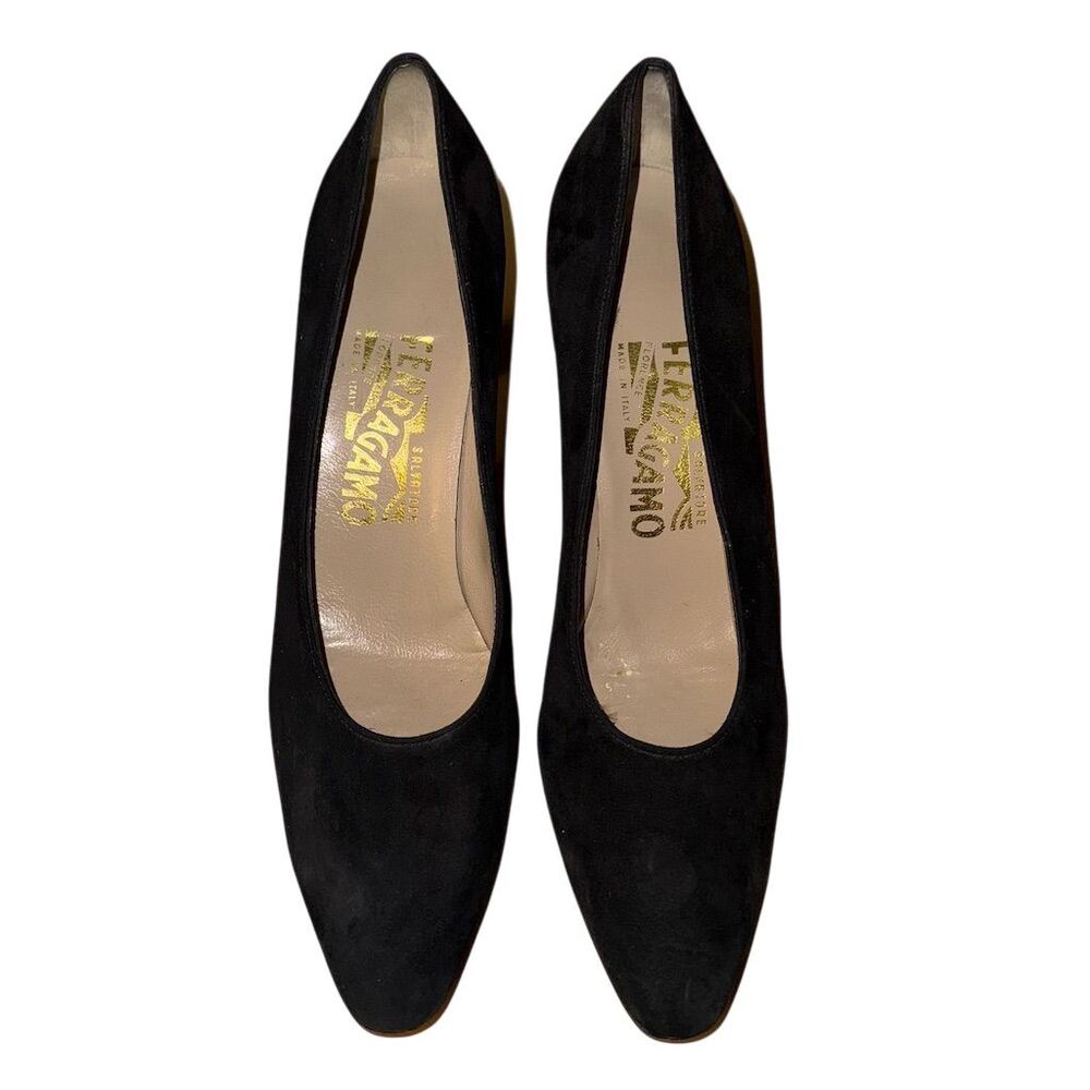 Salvatore Ferragamo Women's Black‎ Suede Pumps Size 8 Narrow Formal Heels